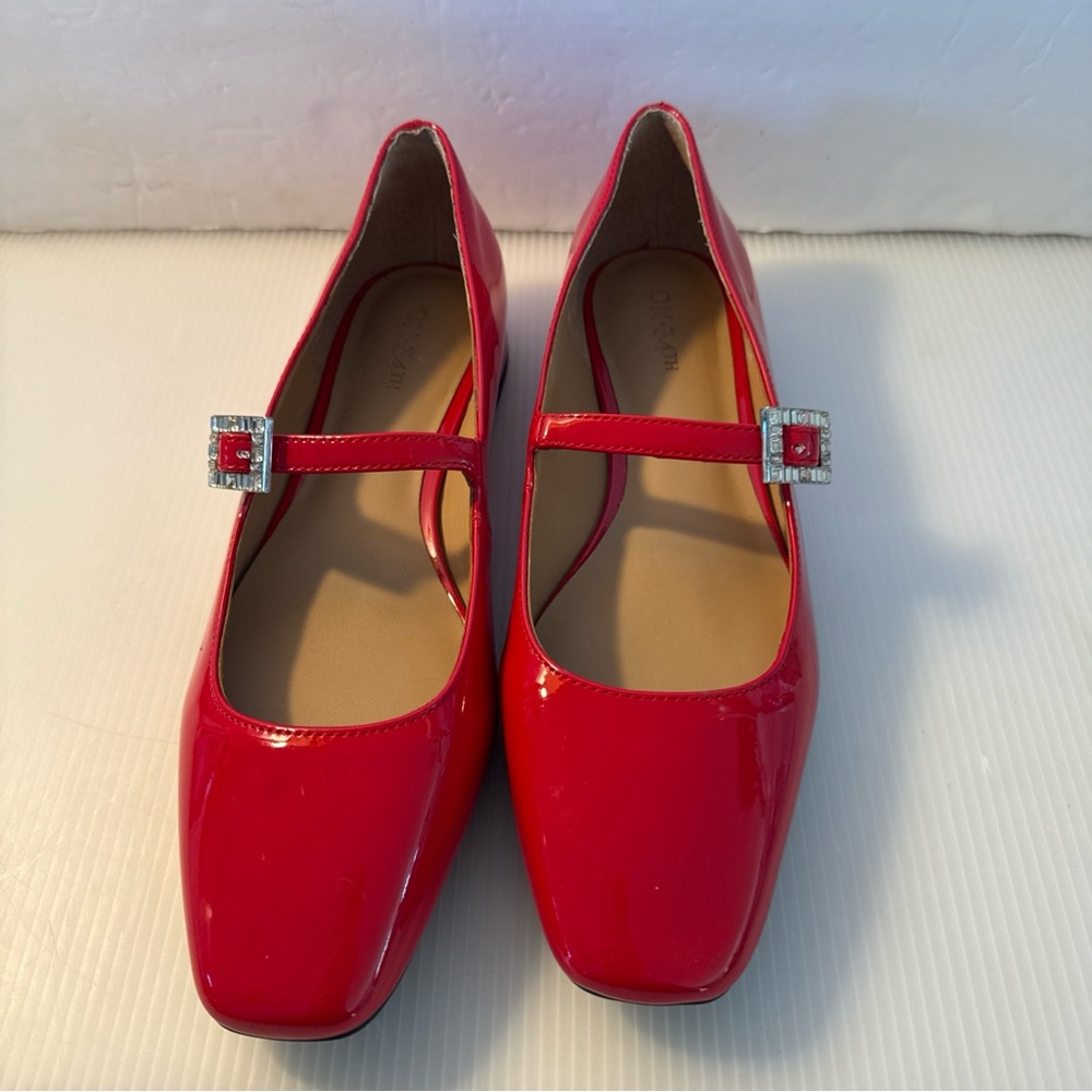 Red Patent Mary Jane Flats with Rhinestone Buckle NWOT